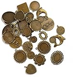 Makhry 30pcs Antique Bronze Alloy Cabochon Frame Setting Tray Pendant Mixed Tibetan Style Alloy Pendant Cabochon Bezel Settings