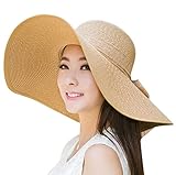 Women's Summer Wide Brim Beach Hats Sexy Chapeau Large Floppy Sun Caps (light brown-6)