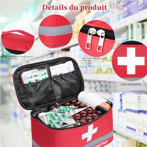 Romon 1 x Empty Emergency Bag, Waterproof Portable Medicine Bag, Large Capacity Emergency Bag, Medicine Storage Bag for Home, Office, Travel