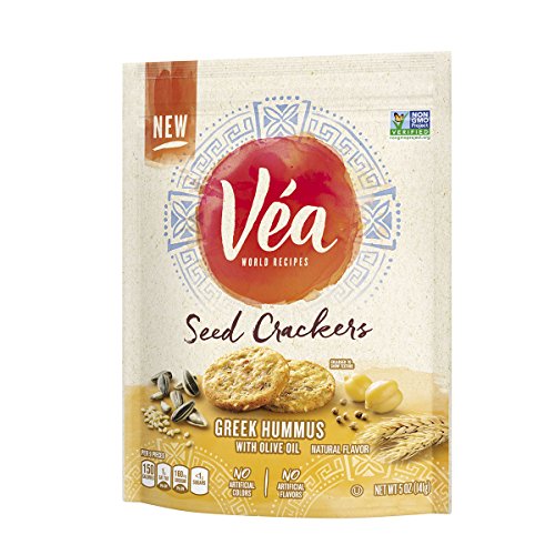 Vea Snacks Seed Crackers, Greek Hummus with Olive Oil, non-GMO Project Verified, 5 Ounce