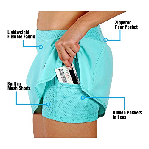 X31 Sports Running Skirt Tennis Skort with Shorts and Pockets (Turquoise, Large)