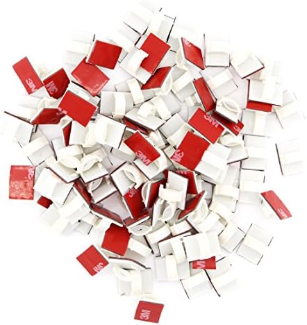 Adhesive Reusable White Cable Clips 100 Pack – Self Locking Wire Clips Cable Management Wire Holder Drop Cable Clamp Wire Cord - Multi-Purpose in Car, Home, Office and String Lights （White, 100pcs）