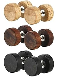 Tanyoyo Wood Cheater Fake Ear Plugs Gauges Illusion Screw Stud Earrings 3pair a set