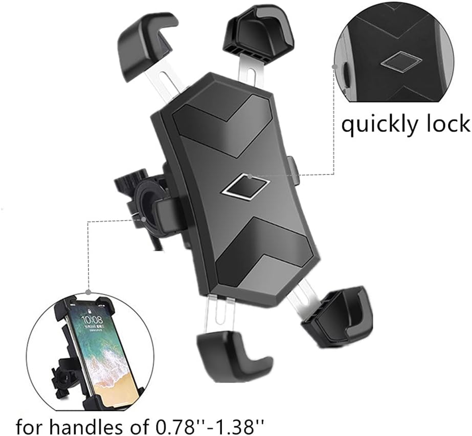Bike Phone Mount -Motorcycle Phone Mount，360° Rotation Adjustable Bike Holder for iPhone 12 Pro Max, Galaxy S10 and 4.5"- 7.2" Cellphone