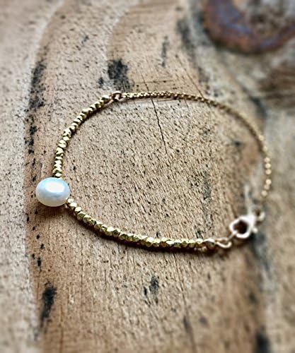 Pearl Bracelet Bridal Bridesmaids Jewelry June Birthstone Natural Pearl Bracelet Single Pearl Jewelry 14kt Gold Fill Dainty Chain