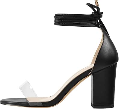 Yolkomo Women's Lace Up Clear Gladiator Chunky Heel Sandals