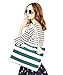 Malirona Beach Canvas Travel Tote Bag (Green Stripes)