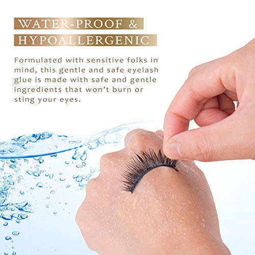Eyelash Glue 5ml, Eyelash Adhesive Extra Strong Clear Adhesive for False, Strip, Mink Eyelashes, Hypoallergenic, Gentle & Safe for Sensitive Eyes