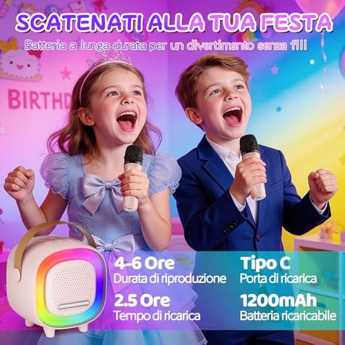 BNEHHOV Karaoke for Children, Mini Bluetooth Speaker with 2 Wireless Karaoke Microphones, Sing You Karaoke with LED Light and Voice Changing, Microphone Karaoke Games Girl Gift Games 3-12 Years