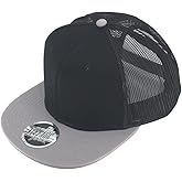 The Vintage Year Plain Cotton Twill Flat Brim Mesh Adjustable Snapback Trucker Baseball Cap (Gray/Black/Black)