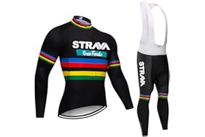 X-CQREG Men's Cycling Clothing Set Long Sleeve Cycling Jersey Zipper Pocket Bike Outfit Cycling Bib Pants Gel Padded