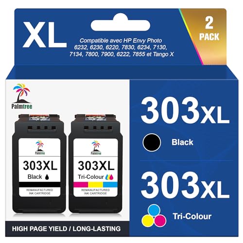 Palmtree 303XL 303 XL Compatible with HP 303 XL Black and Colour Ink Cartridge for HP Envy Photo 6232 6230 6220 7830 6234 7130 7134 7800 7900 6222 7855 6252 6255 6258 71200 7132 Tango X (2-Pack)