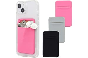 Fulgamo 3Pack Adhesive Phone Pocket,Cell Phone Stick On Card Wallet,Credit Cards/ID Card Holder(Double Secure) with Self Sticker for Back of iPhone,Android and All Smartphones-Black,Grey,Pink