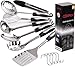 Stainless Steel Kitchen Utensil Set - 7 Cooking Utensils - Nonstick Kitchen Utensils Cookware Set with Spatula & Serving Spoons - Best Gadgets with Hooks for Holder and recipes e book (set de cocina)