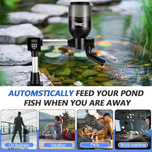 hygger Automatic Pond Feeder, Large Programmable Automatic Fish Feeder with LCD Display Controller, 5.5 Liters Pond Fish Feeder Koi Feeder for Weekend Holiday