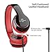Sound Intone On ear Headphones with Microphone Lightweight Comfortable Volume Control Corded Headset Detachable Cable for iPhone Laptop Computer etc.(Black/Red)