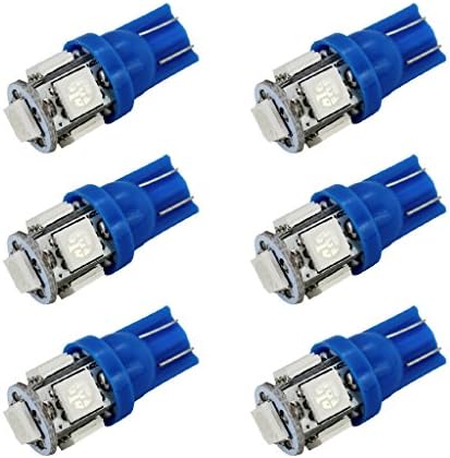 Green Convenience Super Bright Blue Car Light Bulbs, 12V DC T10 5-SMD 5050LED Low Power Automotive Small Led Car Light for Back Up Reverse Light, Width light, Reading light and Rear Light (6pcs/pack)