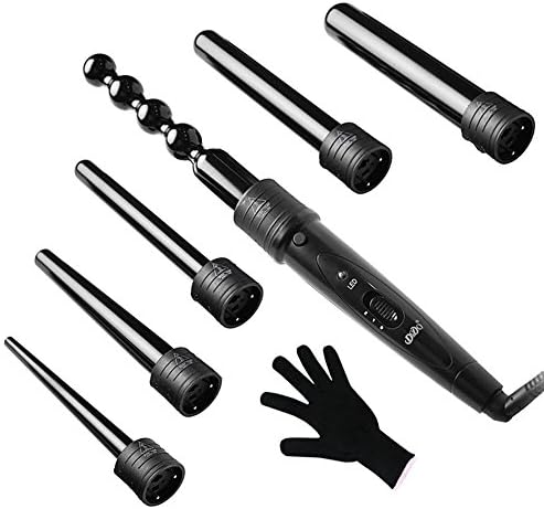 Curling Iron ,ABTTY 6 in 1 Curling Iron Curling Wand Hair Curler Set with 6 Interchangeable Ceramic Barrels and Heat Protective Glove - Black