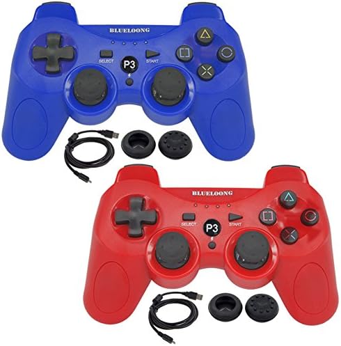 BlueLoong 2 Pack PS3 Controller Wireless SIXAXIS Double Shock Remote Dualshock Gamepad for PlayStation 3 with Charge Cable