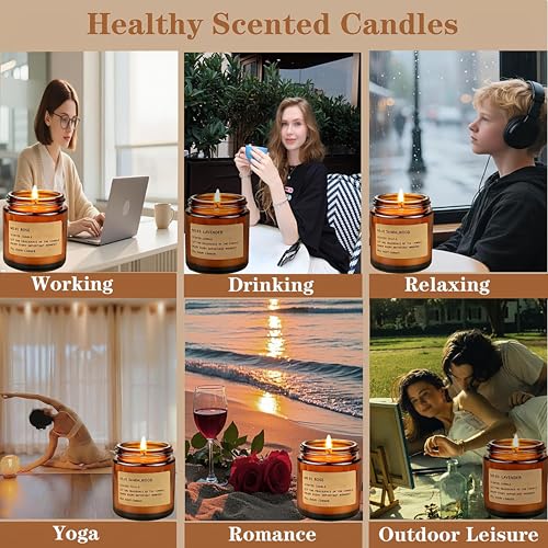 Ricihene Scented Candles Set, 6 Pack Glass Container Candles Set, Lavender/Rose/Sandalwood Scents for Aromatherapy Candles, Long-Burning, Home Decoration & Gift Set
