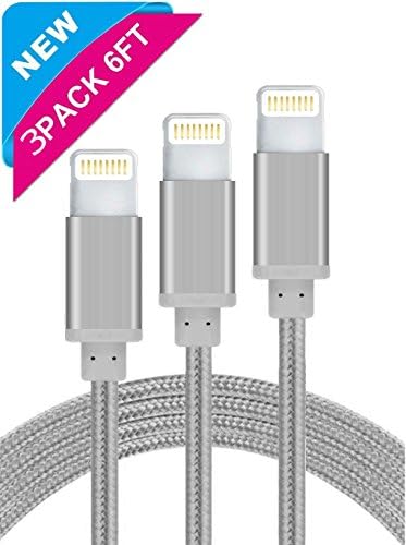 Lightning Cable, 3Pack 6FT / 2 Meter Nylon Braided Charger Cable Lightning to USB Cable Sync & Transfer Data, Charging Cord for iPhone 7 6 5 SE, iPad Air, iPad Mini - Space Grey