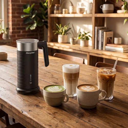 Morpilot Electric Milk Frother, 4 Modes (Thick/Light Warm Foam, Cold, Hot Milk) - 115ml Foam / 240ml Heating, Quiet, All in Dishwasher