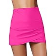 GRAPENT Women's High Waist Tulip Hem Shirring Swim Skirt Swimsuit Bikini Bottom