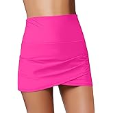 GRAPENT Women's High Waist Tulip Hem Shirring Swim Skirt Swimsuit Bikini Bottom