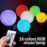 NEWKBO 16 Colors RGB 3D LED Moon Lamp, with Remote &Touch Control,Adjustable Brightness USB Rechargeable, with Wooden Stand, for Parties,Dinner Table, Cafe and Bedroom.(5.9 Inch)
