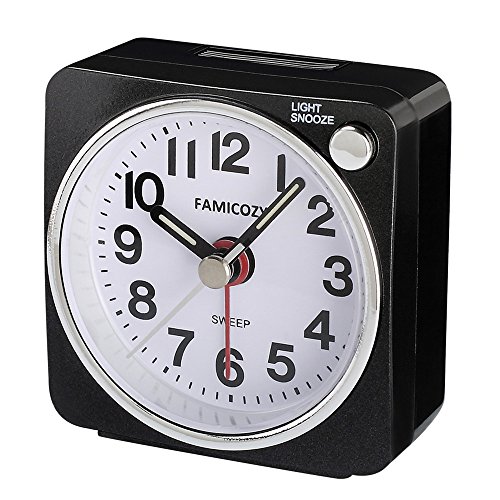 FAMICOZY Small Lightweight Travel Alarm Clock, Silent Non Ticking