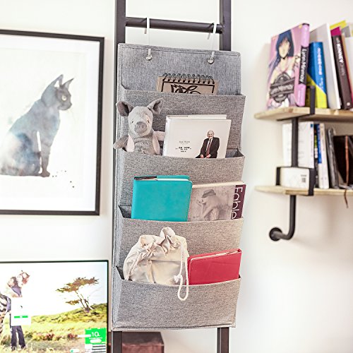 Over The Door Office Organizer, MaidMAX Wall Mount Fabric Office Supplies Storage Organizer with 4 Pockets for File Folders Notebooks Planners