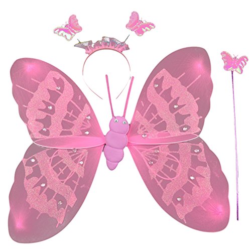 EFINNY Girls Butterfly Wings Fairy Wings Cosplay Costume Magic Wand Headband Set