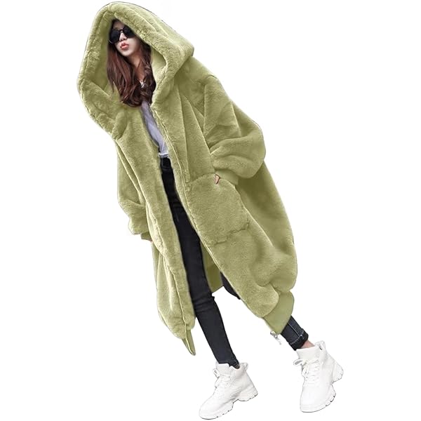 Dikoaina Women's Solid Color Shaggy Faux Fur Coat Jacket at