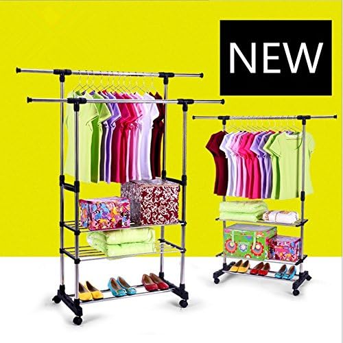 Premium Heavy Duty Double Rail Adjustable Telescopic Rolling Clothing and Garment Rack（lengthen）