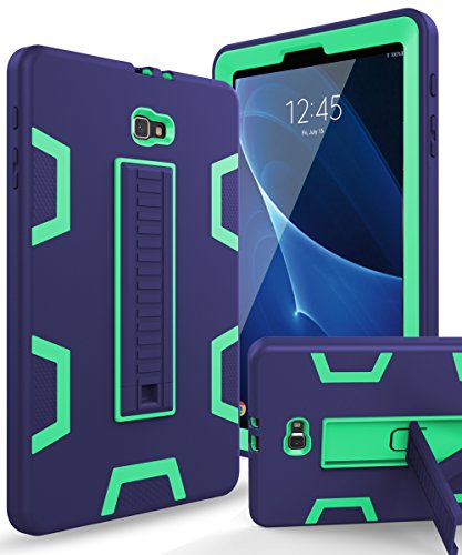 XIQI Samsung Galaxy Tab A 10.1 2016 Case, Three Layer Hybrid Rugged Heavy Duty Shockproof Anti-Slip Case Full Body Protection Cover for Tablet SM-T580/T-585,Navy Blue/Mint (Best Galaxy Note 10.1 2019 Case)