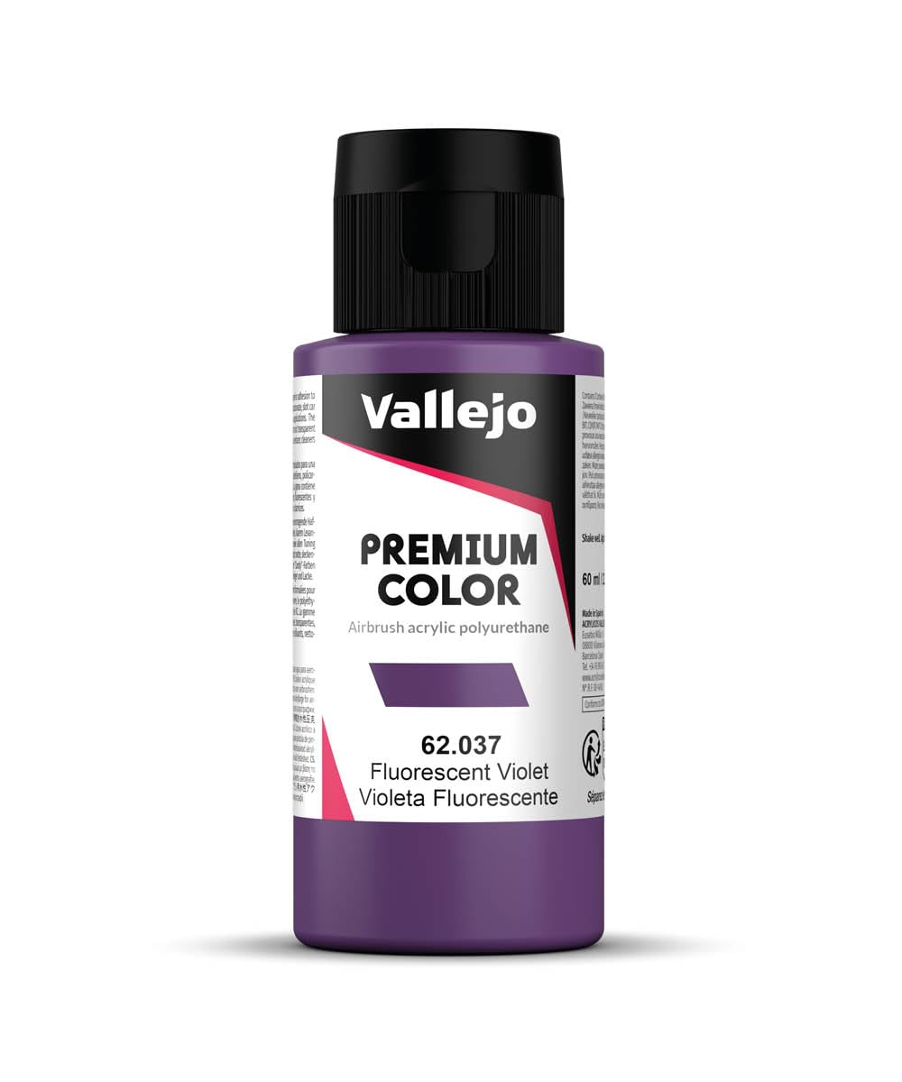 Vallejo Premium Color Acrylic Paint, Fluorescent Violet, High Resistance for Airbrush, Ideal for Art Projects and Crafting, 60 ml