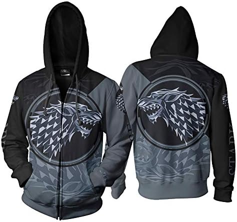 Men's House Stark Wolf Zip Up Jacket Game of Thrones Sweatshirts Hoodie Coat