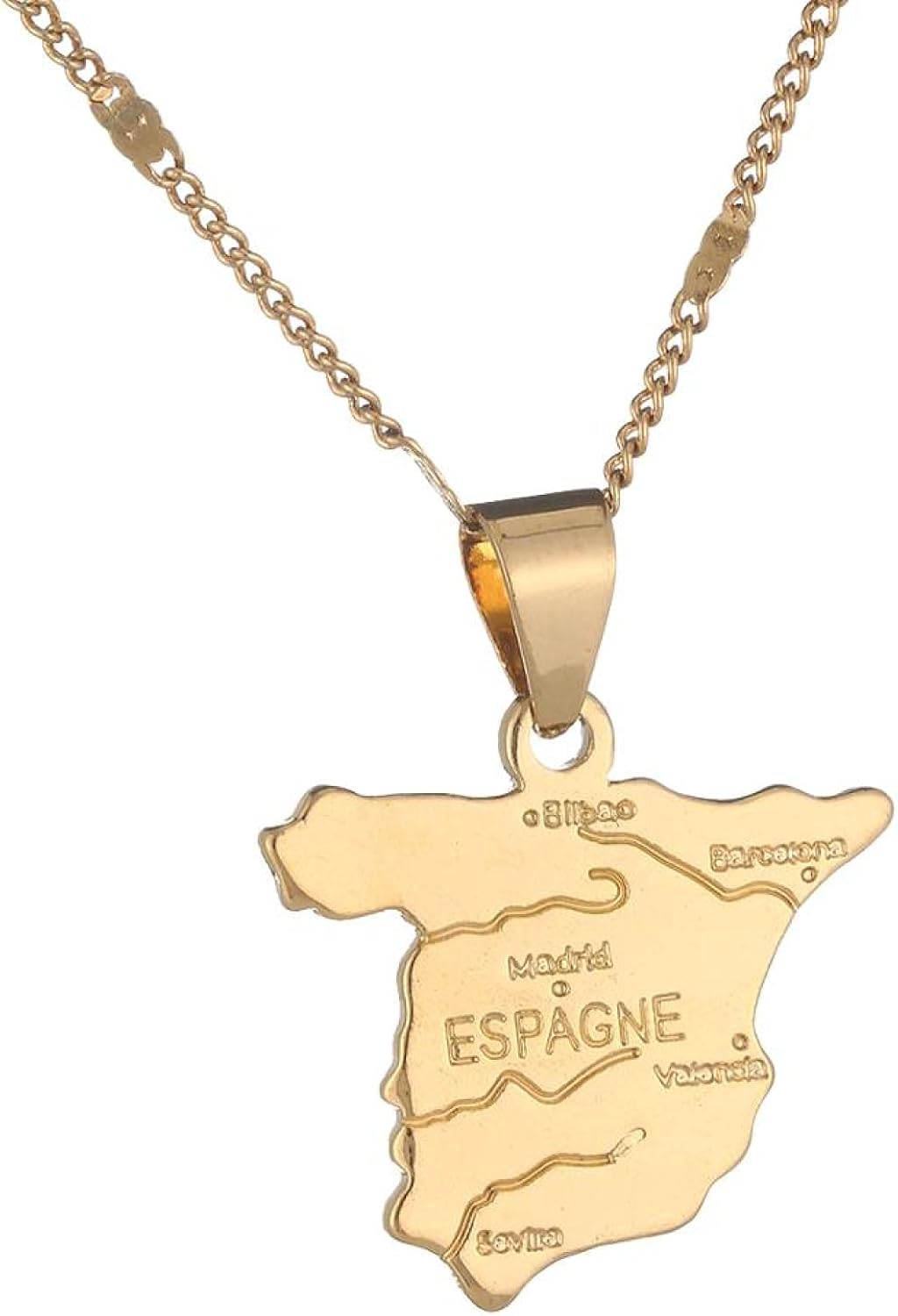 Gold Color Spain Map Pendant Necklace Spanish Country Map Jewelry