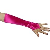 Cinderella Satin Fingerless Elbow Length Gloves, Hot Pink