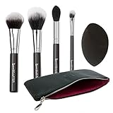 Premium Contouring & Highlighting Kit: [5 PC] Synthetic Makeup Brush Set with Blender Sponge + BONUS Makeup Case: Sculpting Tools for Full Face Contouring with Powder + Creams; Professional Quality