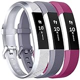 Vancle For Fitbit Alta HR Bands and Fitbit Alta Bands (3 PACK), Newest Sport Replacement Wristbands with Secure Metal Buckle for Fitbit Alta HR/Fitbit Alta (Silver gray fuchsia, Large)