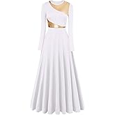 ZYACTU Long Sleeve Praise Dance Dress for Women Metallic Liturgical Worship Dance Costumes Lyrical Costume Church Robe