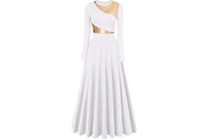 ZYACTU Long Sleeve Praise Dance Dress for Women Metallic Liturgical Worship Dance Costumes Lyrical Costume Church Robe