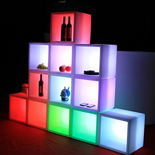Mr.Go Outdoor/Indoor Rechargeable LED Light SEMI-STORAGE CUBE 16", Cordless with Remote Control RGB Color Changing Glowing Furniture Cabinet Container End Table Ice Bucket Flower Pot Planter