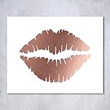 Lips Rose Gold Foil Print Poster Decor Wall Art Kiss Love Makeup Fashion Girl Room Nursery 8 inches x 10 inches A35