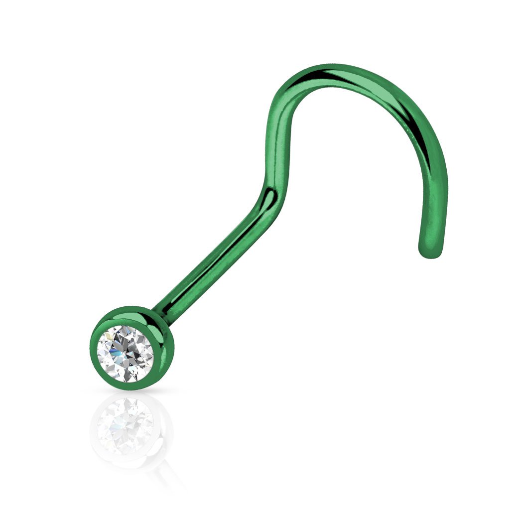 PiercedOff Green Titanium IP over 316L Surgical Steel 1mm Nose Screw with 3mm Clear Gem