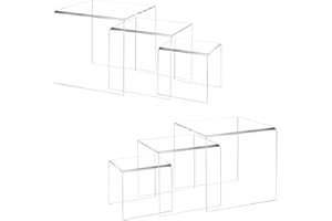 Pwbarwq 6 Pcs Clear Acrylic Display Risers - 2 Sets, Square Acrylic Risers with 3-Tier Tall Stands, 0.12" Thick for Candy, Cupcake, Dessert, Jewelry Showcase