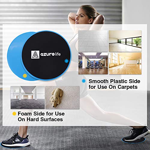 A AZURELIFE Exercise Core Sliders, 2 Pack Dual Sided Exercise Gliding Discs Use on All Surfaces, Light and Portable, Perfect for Abdominal&Core Workouts