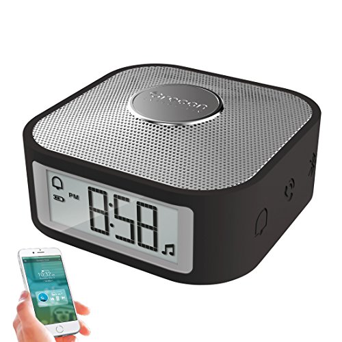 Portable Alarm Clock with Bluetooth Speaker, Digital Travel Clock with USB Charging Port for Heavy Sleepers,Black