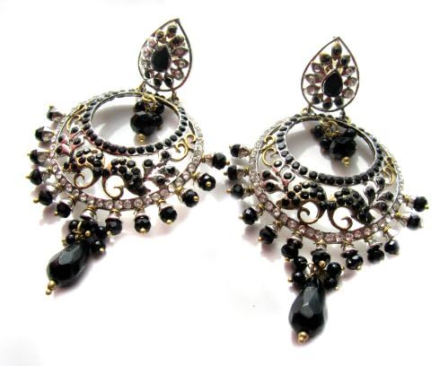 EARRINGS Black Chandelier ,Crystal CHAND BALI ,Jhumkas,Bridal Wear